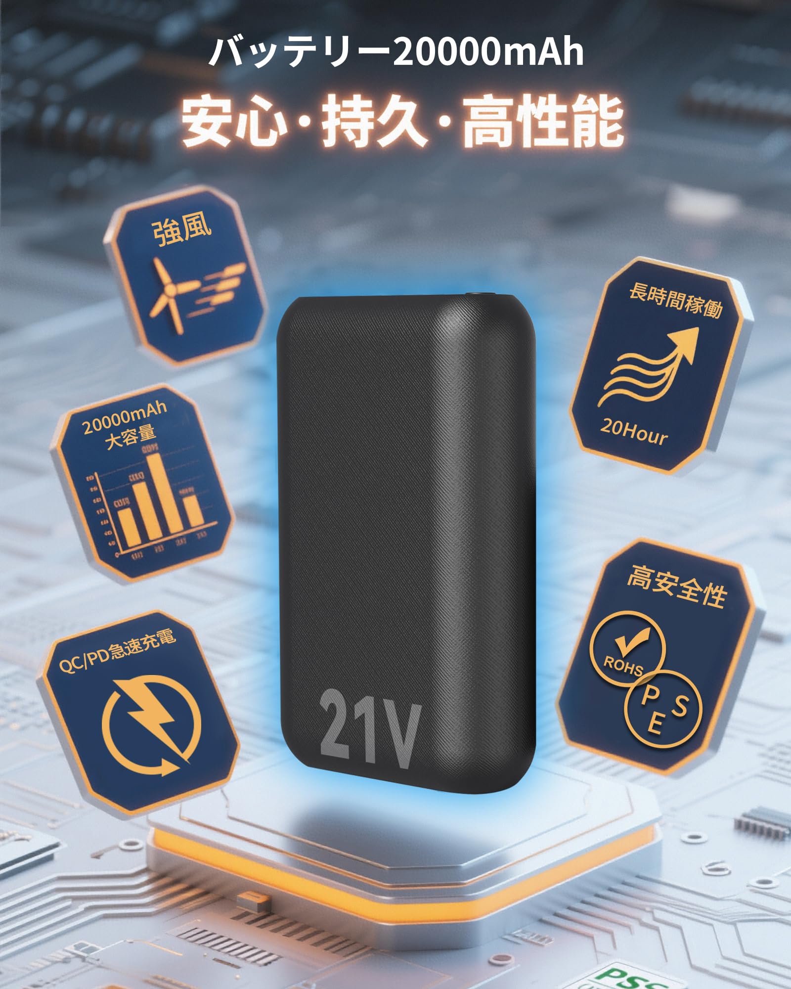 ファンバッテリーセット強力送風 ファン40V超高出力 最大20時間連続使用 Amazon.co.jp: 空調作業服 ファンバッテリーセット 21V 作業服専用 高